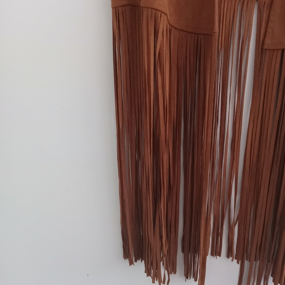 Forever 21 Faux Suede Fringe Western Cowgirl Rodeo Sleevless Jacket Top Vest - Picture 4 of 6